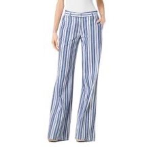 MICHAEL KORS Blue and White High Rise Wide Leg Pant